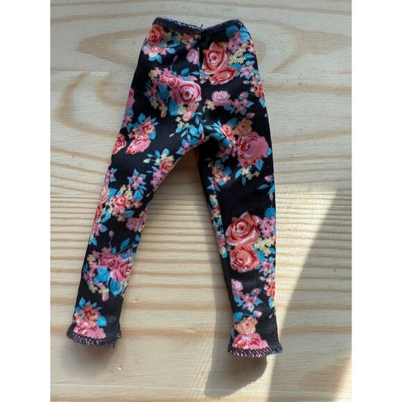 Black Floral Barbie Doll Capri Leggings By Mattel - Picture 1 of 3